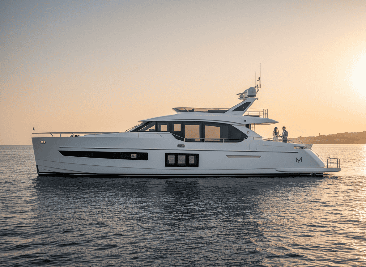 Yacht a motore di lusso ancorato nel Mediterraneo
